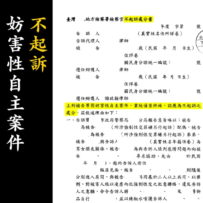 不起訴處分書（已遮蔽個資）圖檔 1