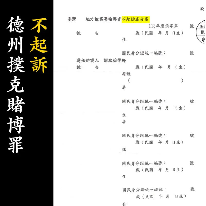 不起訴處分書（已遮蔽個資）圖檔 1