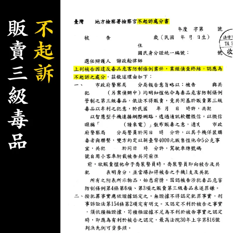 不起訴處分書（已遮蔽個資）圖檔 1