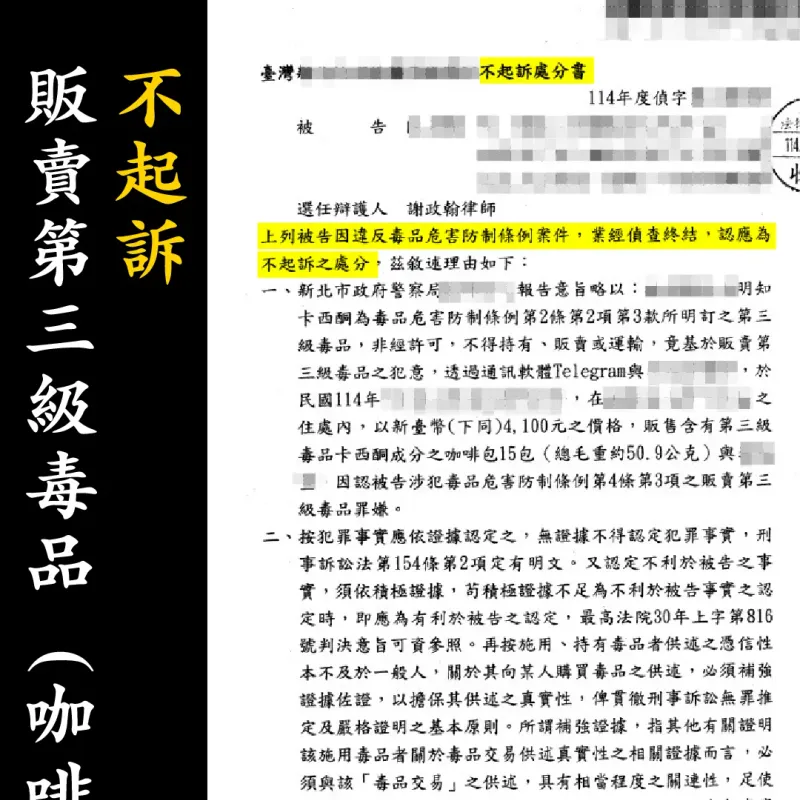 不起訴處分書（已遮蔽個資）圖檔 1